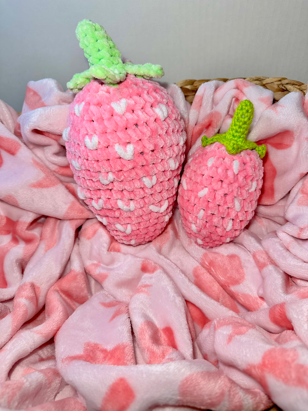 Strawberry Dream crochet strawberry plushie in two sizes