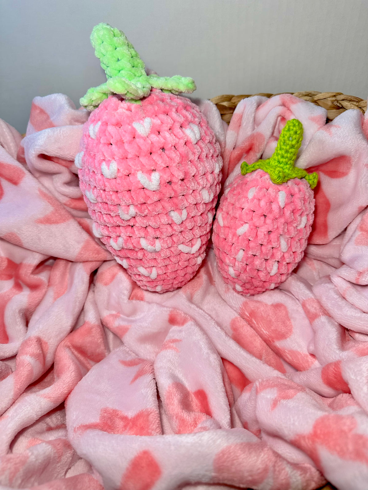 Strawberry Dream crochet strawberry plushie in two sizes