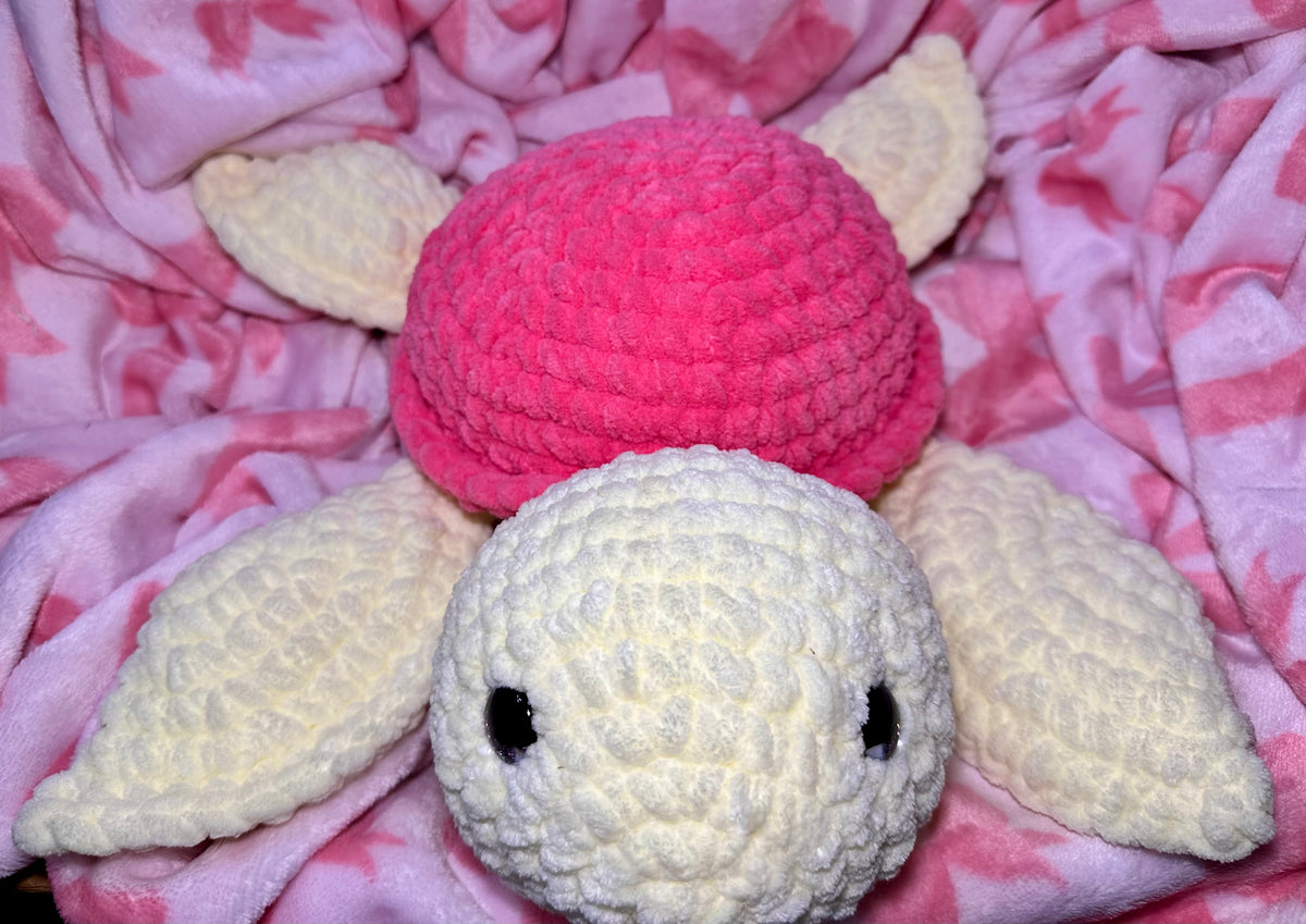 Coral the Giant Sea Turtle — pink shell and white flippers handmade crochet plushie