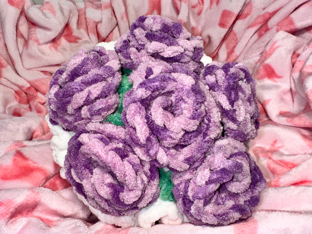 Lavender Rose Bouquet — handmade crochet roses in lavender and purple chenille
