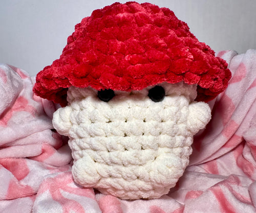 Crimson the Mushroom — handmade crochet mushroom plushie with red cap and white body